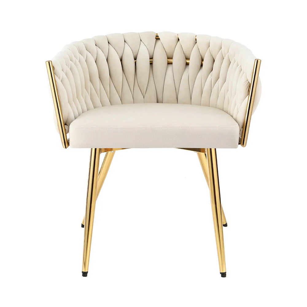 1 Artiss Dining Chair Velvet Armchair Beige - Image 3