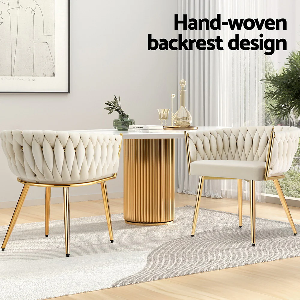 1 Artiss Dining Chair Velvet Armchair Beige - Image 4