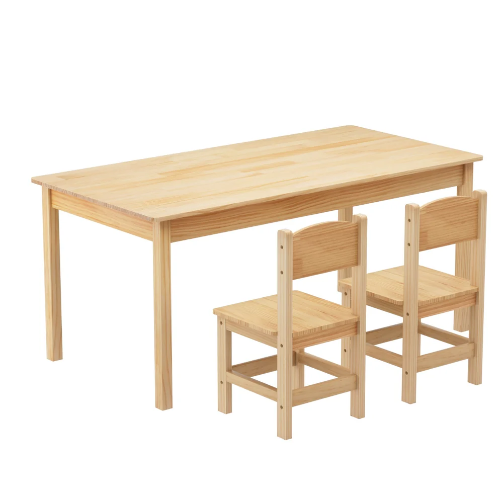 1 Keezi Kids Table and 2 Chairs Set Pinewood - Image 7