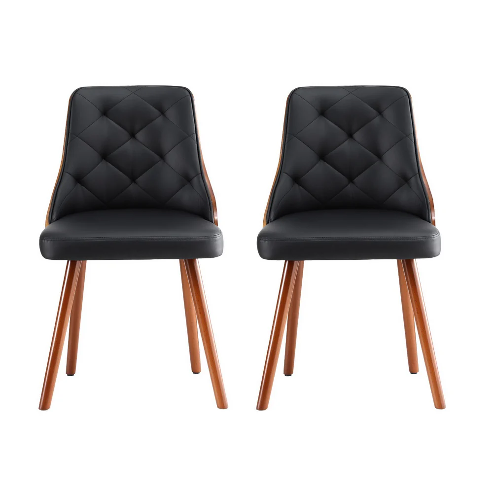 1 Set of 2 Artiss Dining Chairs Black PU - Image 3