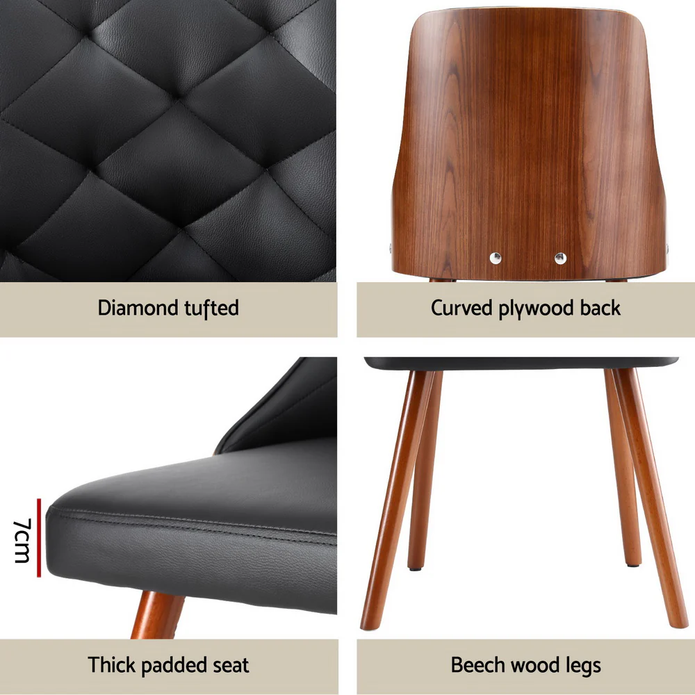 1 Set of 2 Artiss Dining Chairs Black PU - Image 6