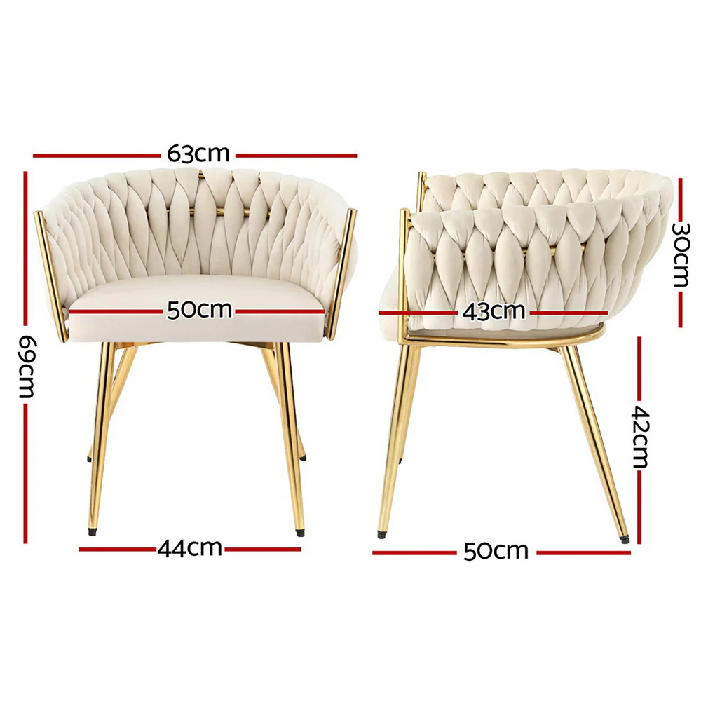 1 Set of 2 Artiss Dining Chairs Velvet Armchair Beige - Image 2