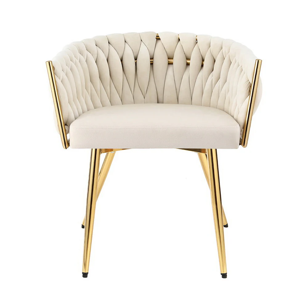 1 Set of 2 Artiss Dining Chairs Velvet Armchair Beige - Image 3