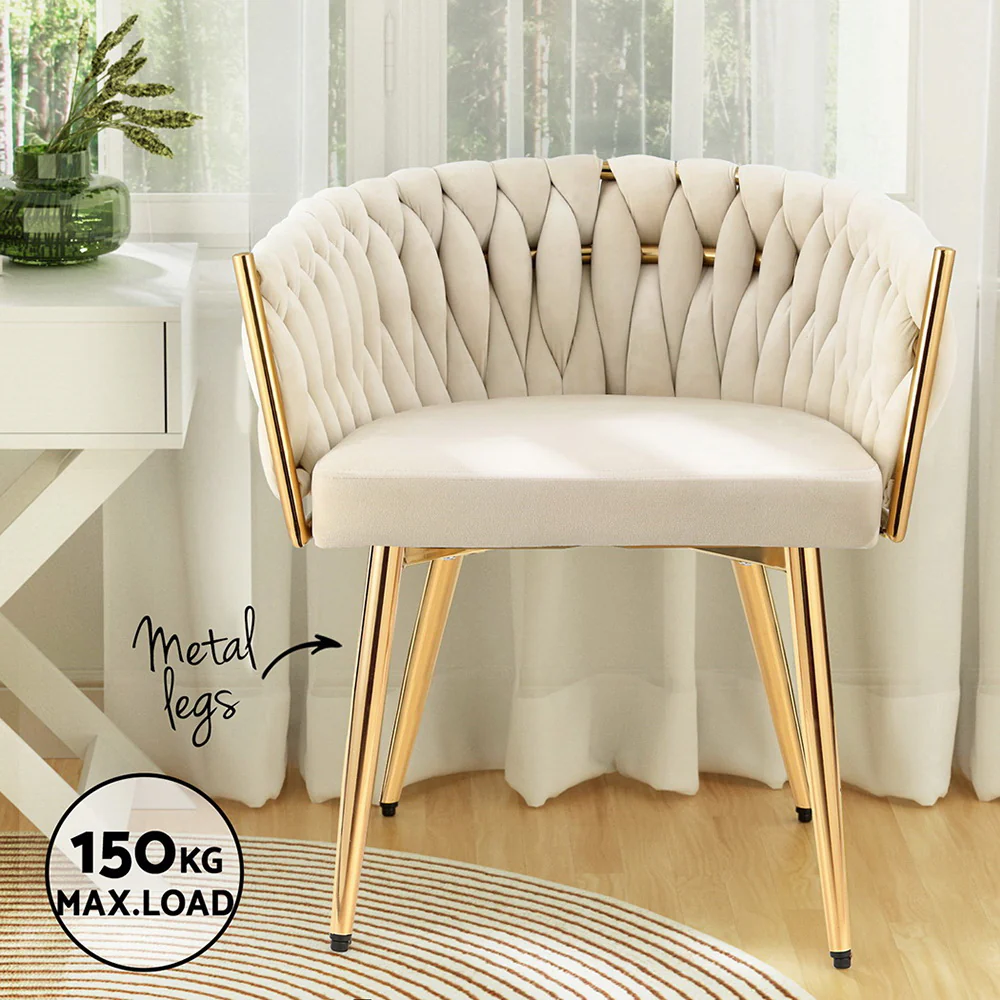 1 Set of 2 Artiss Dining Chairs Velvet Armchair Beige - Image 5