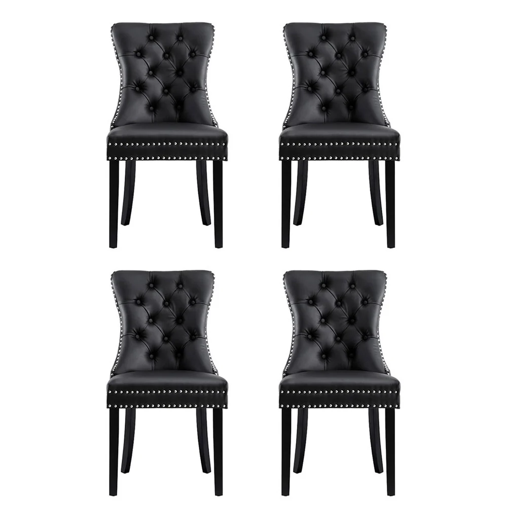 1 Set of 4 Artiss Dining Chairs Black Leather - Image 3