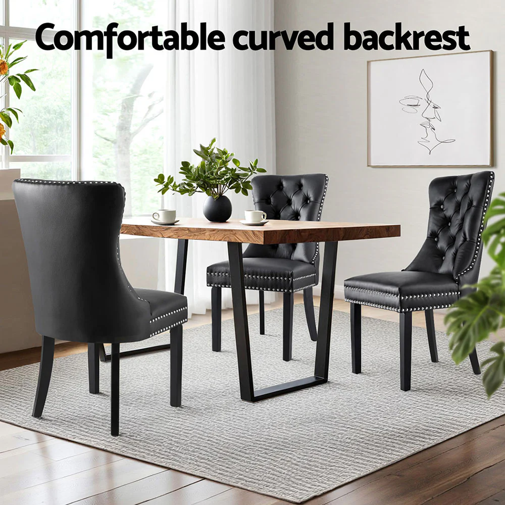 1 Set of 4 Artiss Dining Chairs Black Leather - Image 5