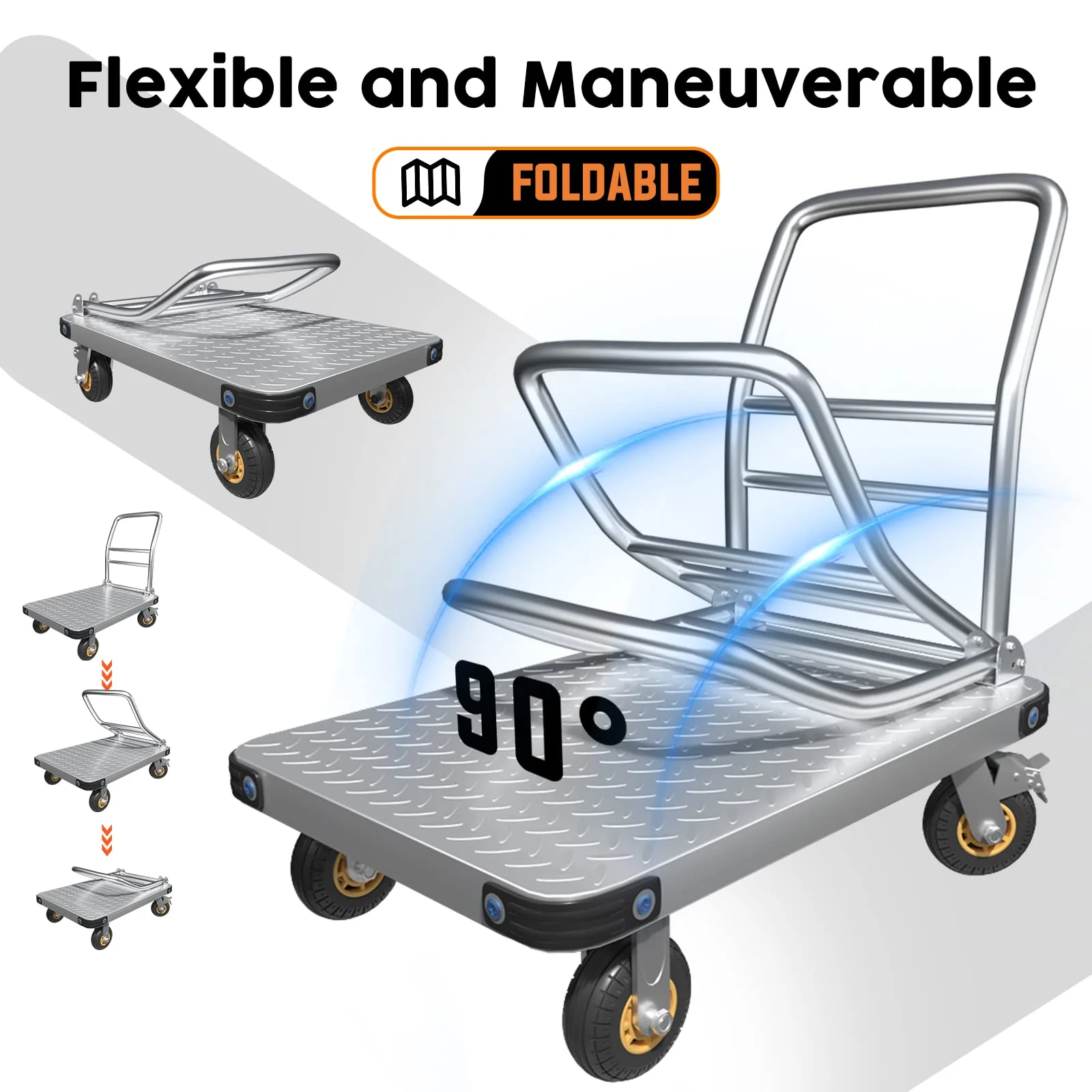 1000KG Capacity Heavy Duty Foldable Platform Truck Flatbed Push Cart Steel Dolly Trolley Cart Brake - Image 5