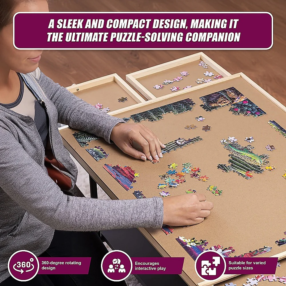 1500 Piece Rotating Wooden Jigsaw Puzzle Table 6 Drawers Board - Image 10