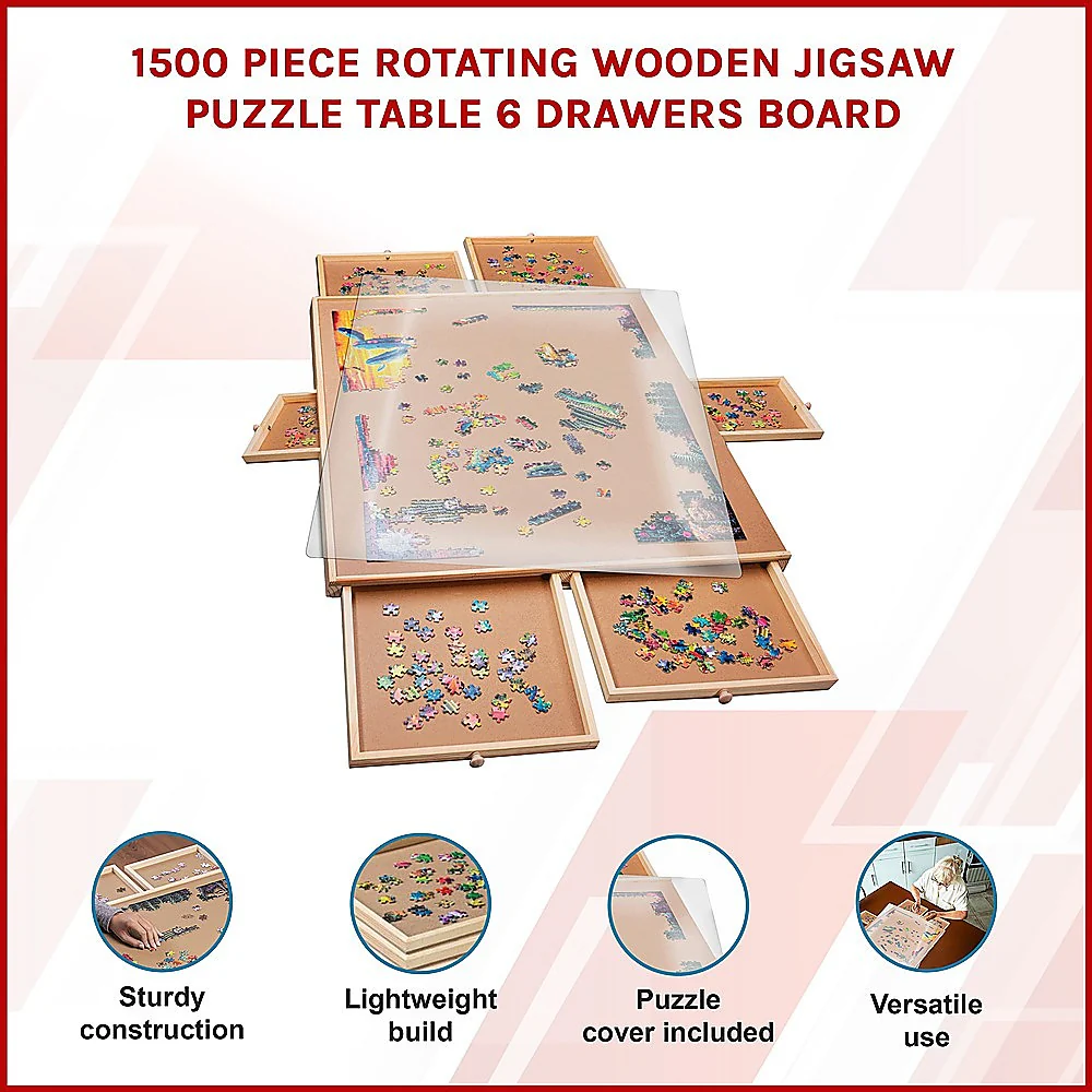 1500 Piece Rotating Wooden Jigsaw Puzzle Table 6 Drawers Board - Image 2