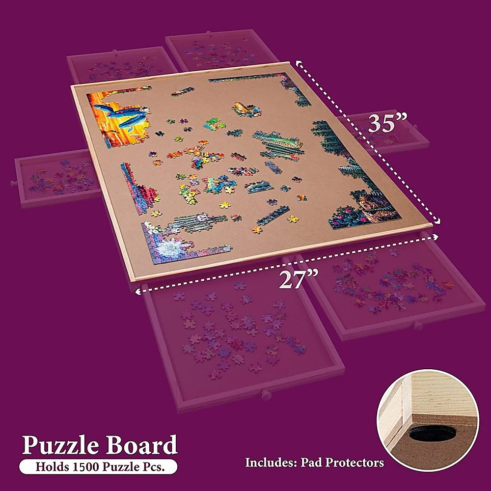 1500 Piece Rotating Wooden Jigsaw Puzzle Table 6 Drawers Board - Image 4