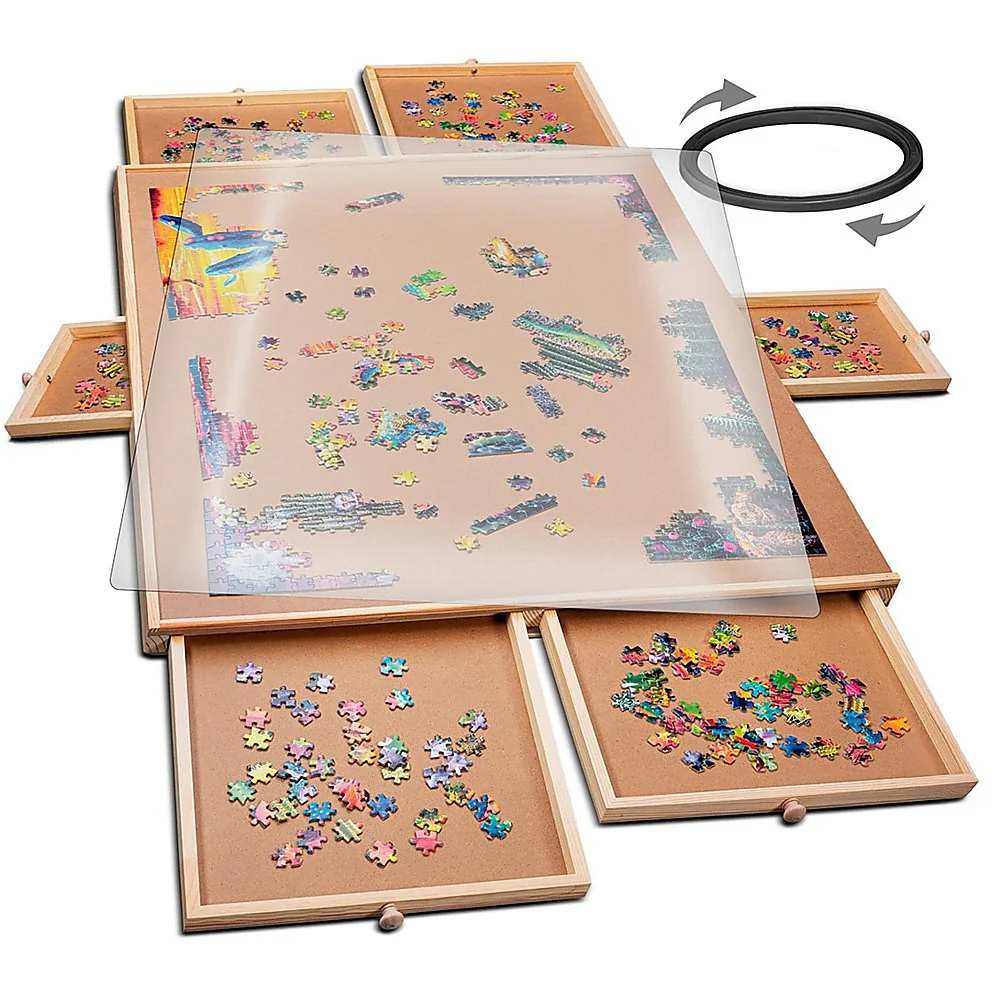 1500 Piece Rotating Wooden Jigsaw Puzzle Table 6 Drawers Board - Image 6