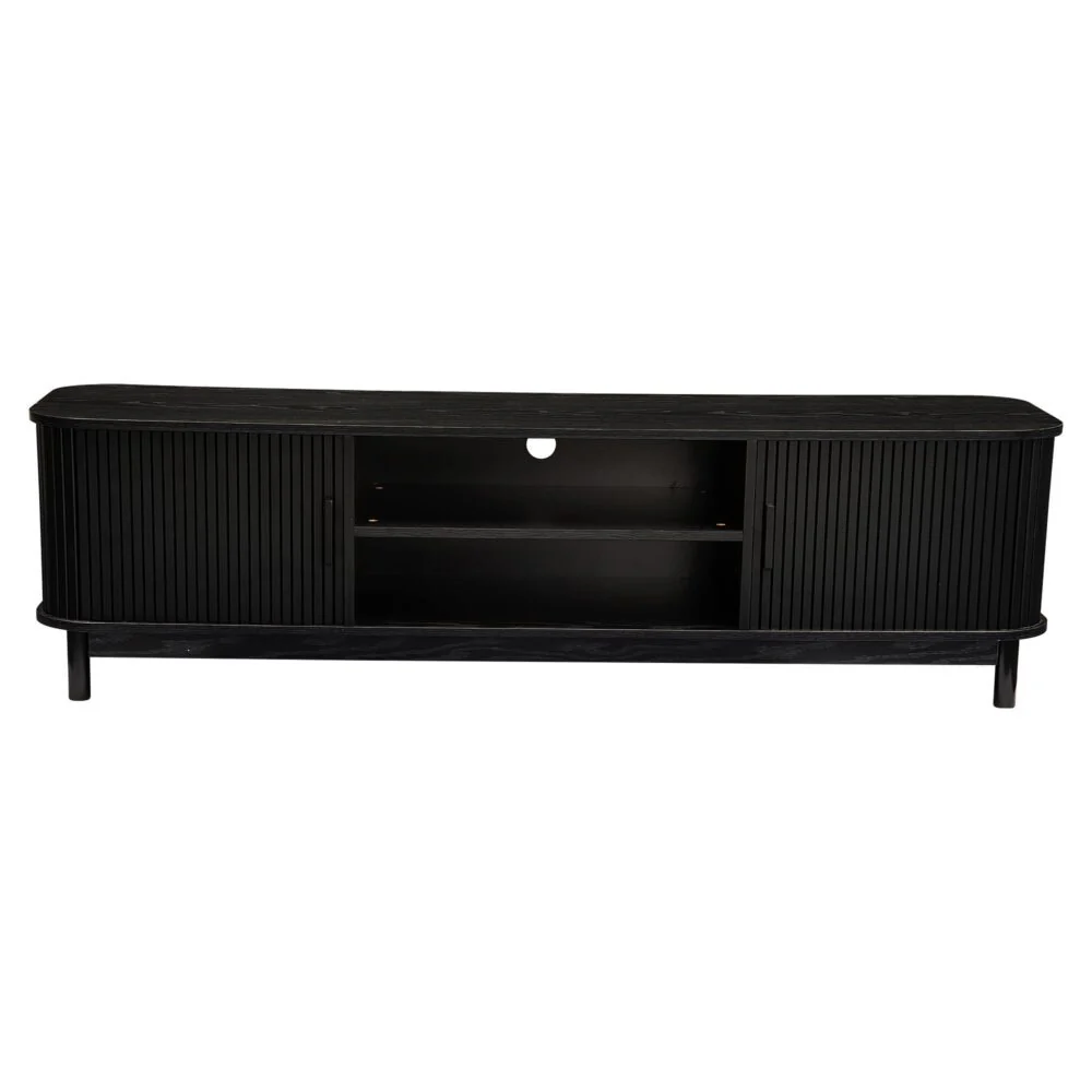 160cm Ribbed Black Entertainment Unit - Image 3