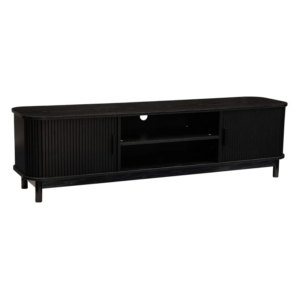 160cm Ribbed Black Entertainment Unit - Image 4