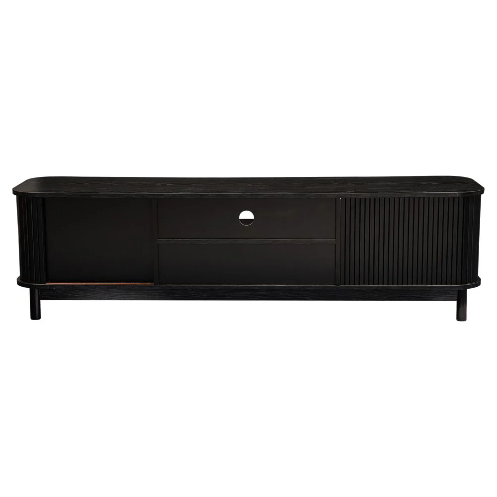160cm Ribbed Black Entertainment Unit - Image 5