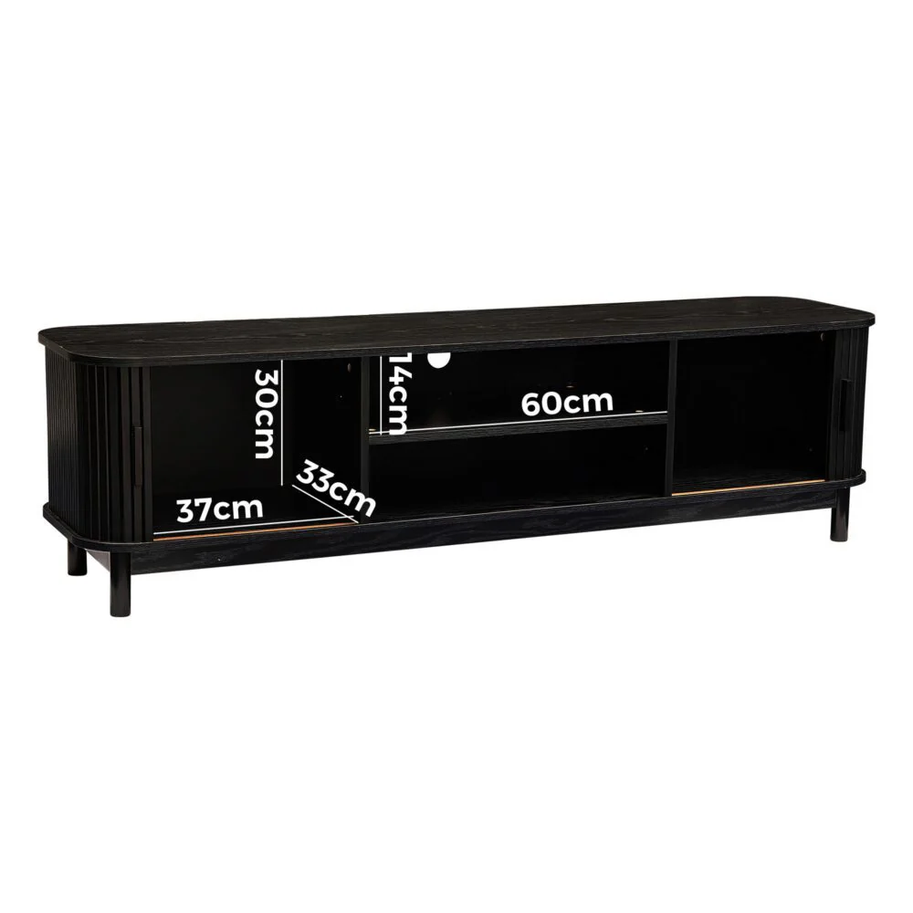 160cm Ribbed Black Entertainment Unit - Image 7