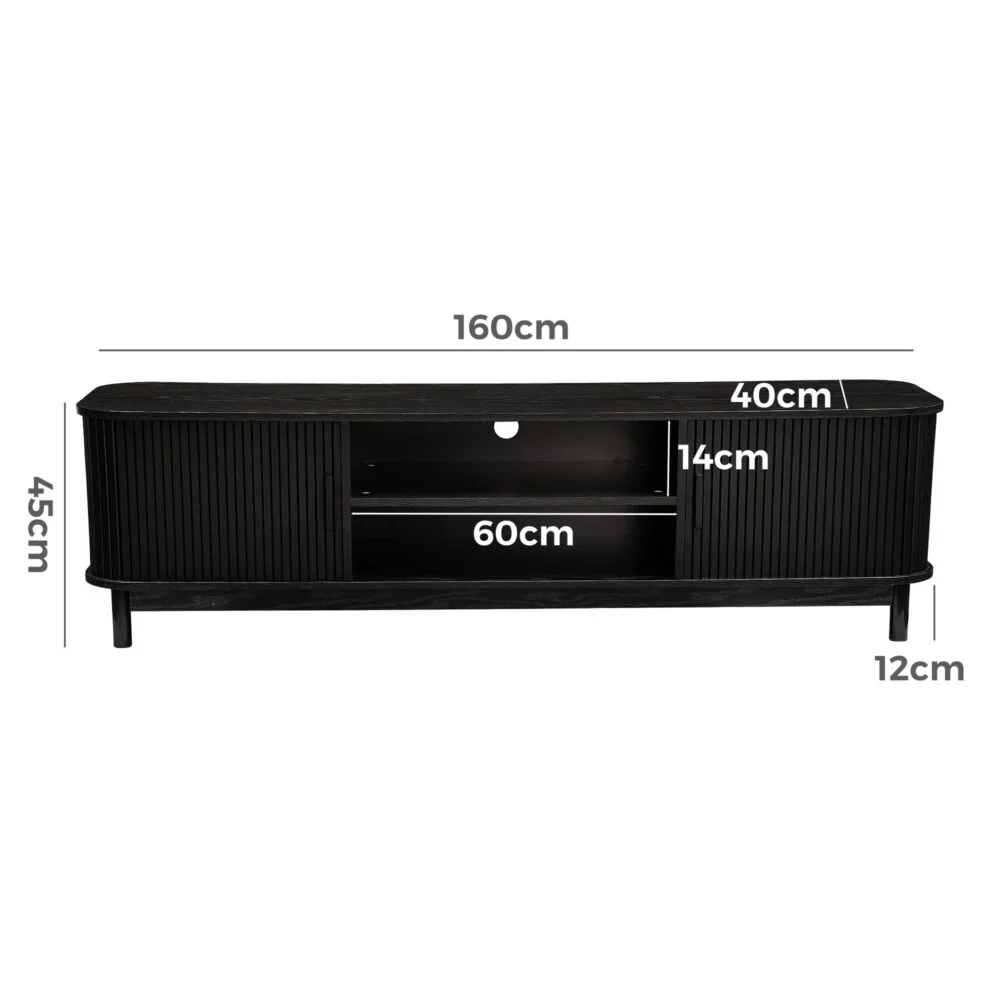 160cm Ribbed Black Entertainment Unit - Image 8
