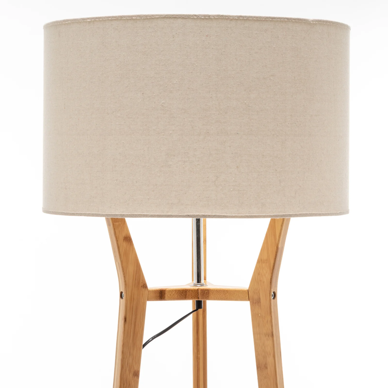 168cm Large Bamboo Wooden Tripod Floor Lamp Light Modern Linen Shade w Shelves - Image 3