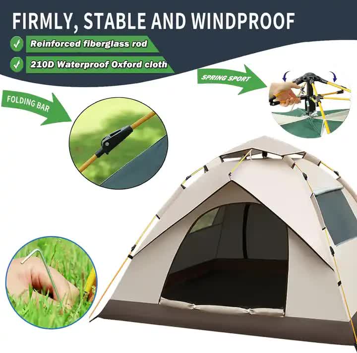 210*200*135cm Outdoor Family Instant Ultralight Portable Folding Popup Waterproof Oxford Fiberglass Automatic Tent For Camping Events - Image 5