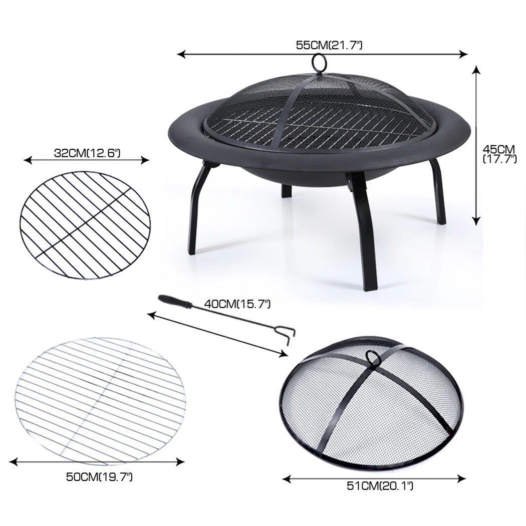 22" Outdoor Fire Pit BBQ Grill Fireplace Small - Image 2