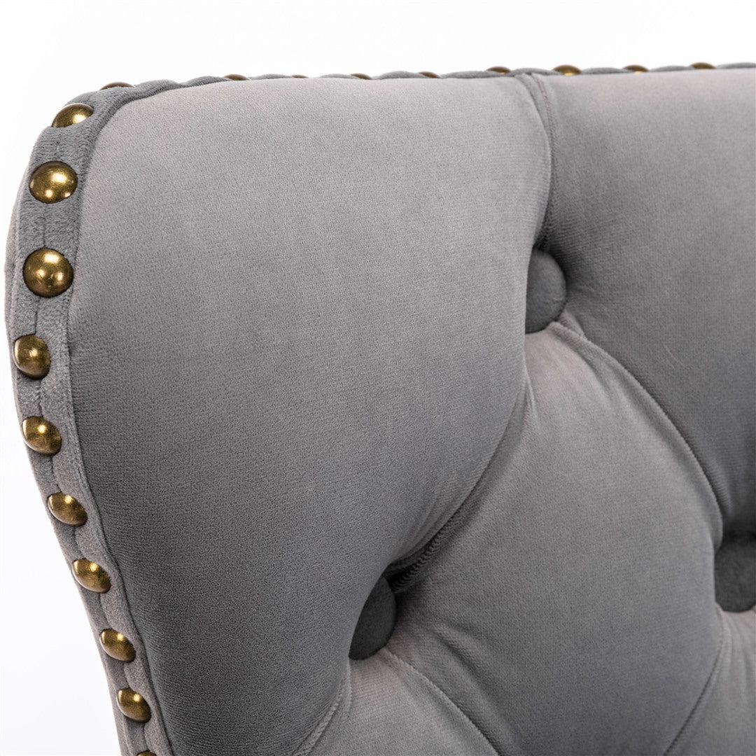 2x Height Adjustable Swivel Bar Stool Velvet Nailhead Barstool with Footrest - Image 3