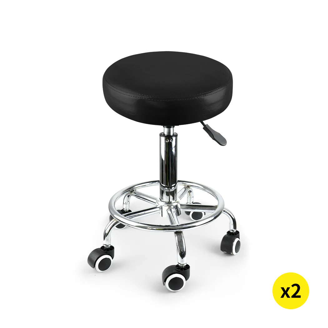 2x Levede Swivel Salon Barstool Hairdressing Black - Image 7