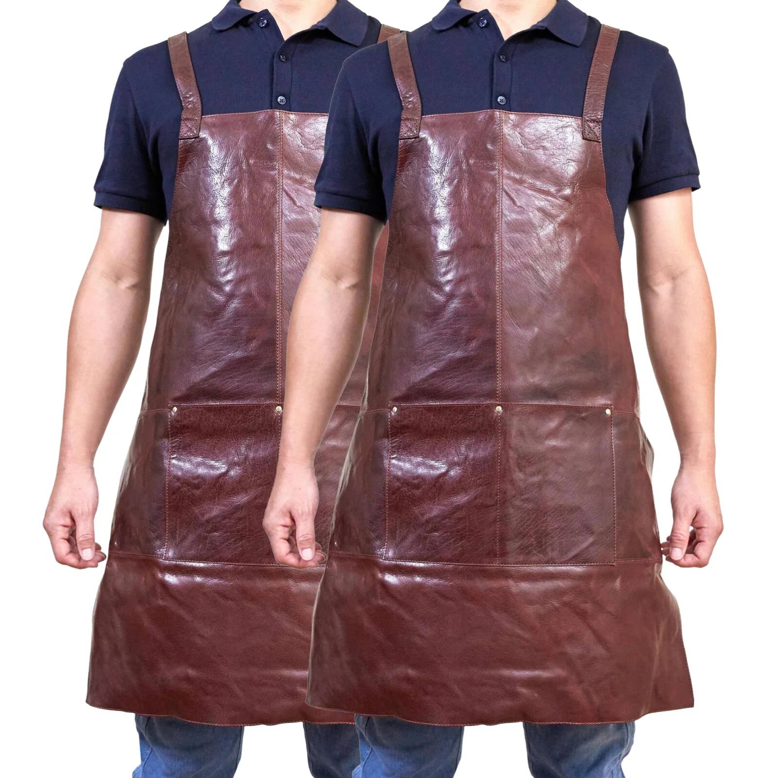 2x Pierre Cardin Professional Leather Apron Butcher Woodwork Barber - Chestnut - Image 3