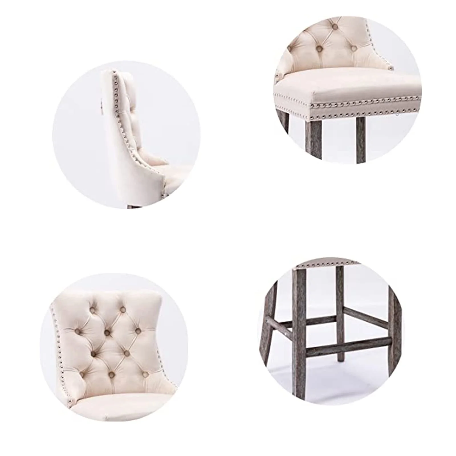 2X Velvet Bar Stools with Studs Trim Wooden Legs Tufted Dining Chairs Kitchen - Image 9