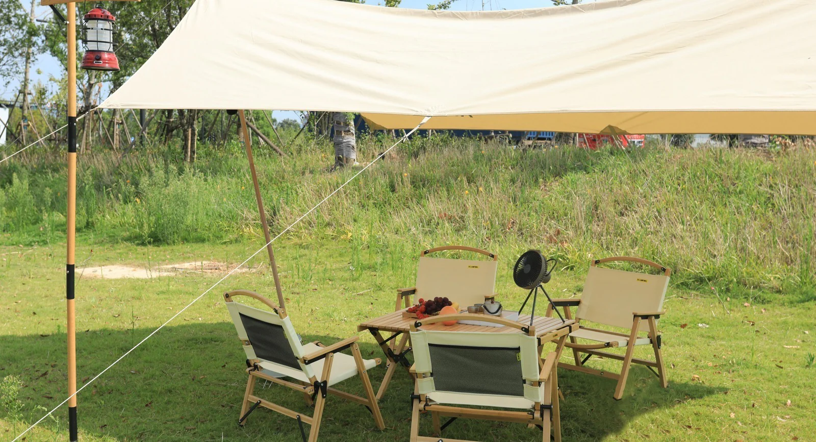 3 Chairs & 1 Table Set Bamboo Camping Folding Portable Outdoor Picnic Travel BBQ - Image 5