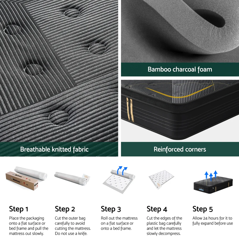 35cm Giselle Mattress King Single Bed Bamboo Pocket Firm Foam - Image 6