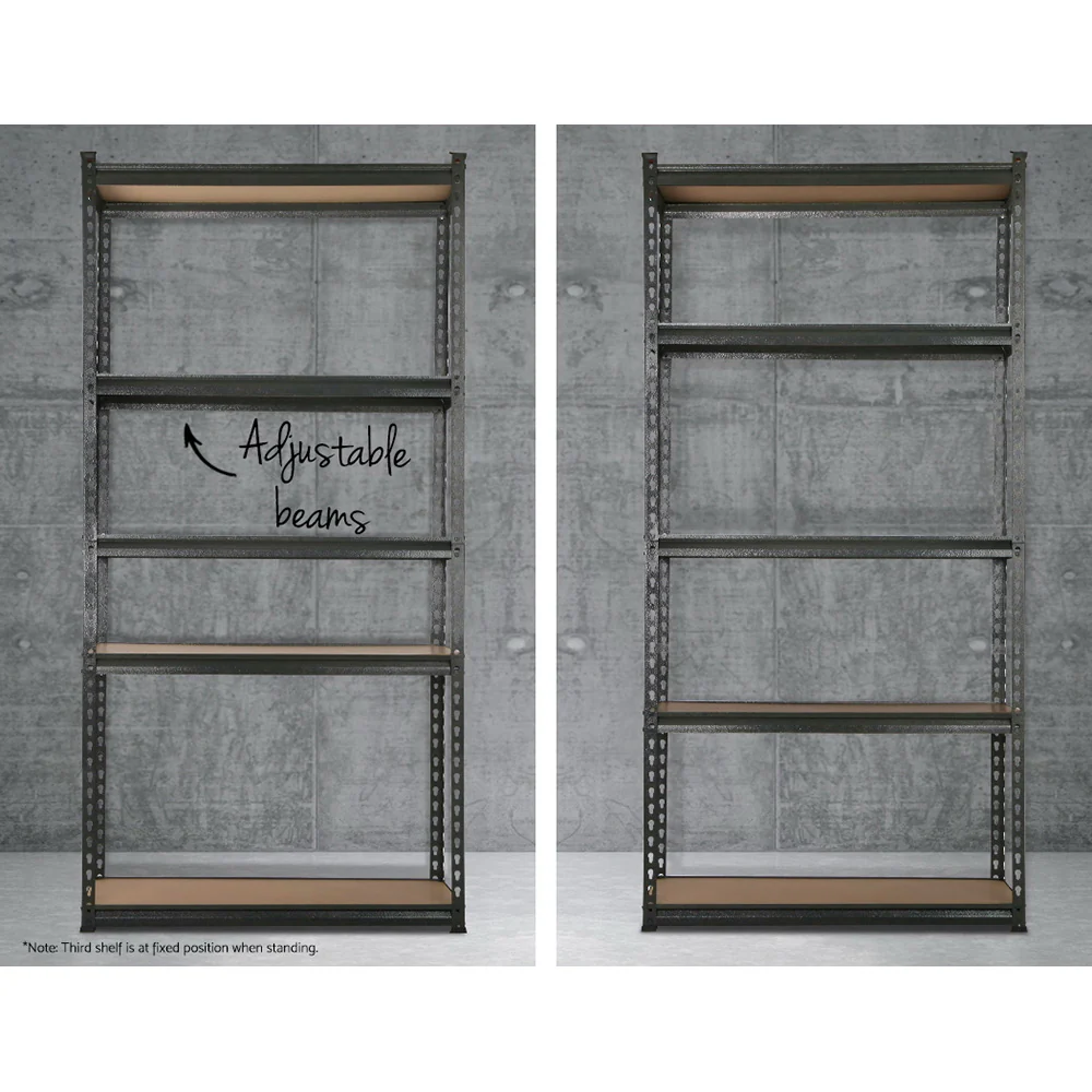 3x1.8M 5-Shelves Steel Warehouse Shelving Racking Garage Storage Rack Grey - Image 5
