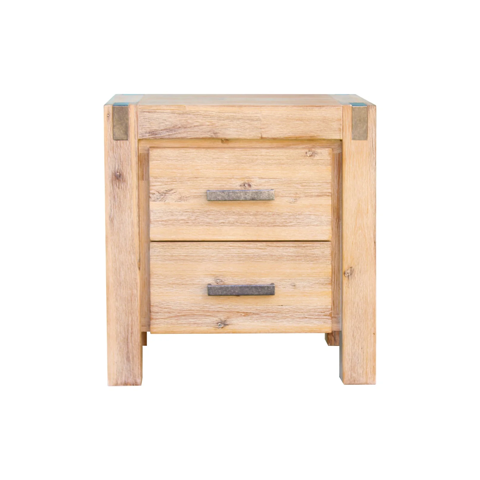 4 Pieces Bedroom Suite in Solid Wood Veneered Acacia Construction Timber Slat Double Size Oak Colour Bed, Bedside Table & Tallboy - Image 2