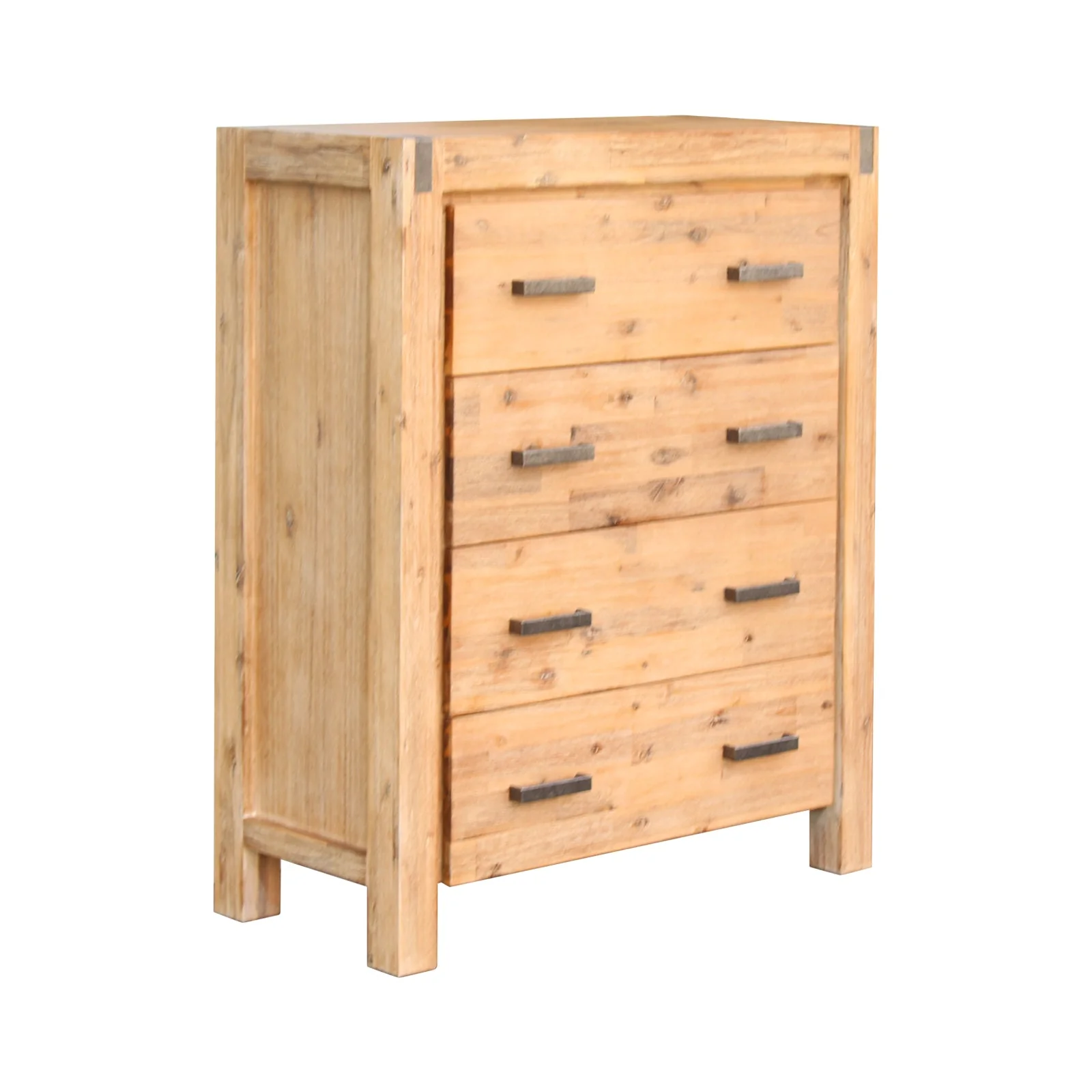 4 Pieces Bedroom Suite in Solid Wood Veneered Acacia Construction Timber Slat Double Size Oak Colour Bed, Bedside Table & Tallboy - Image 5
