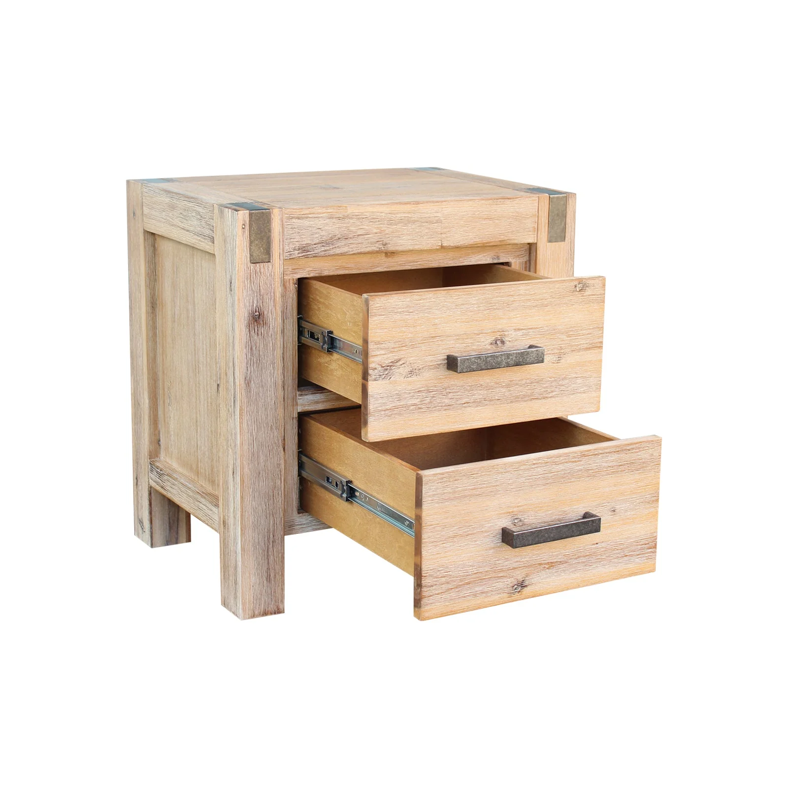 4 Pieces Bedroom Suite in Solid Wood Veneered Acacia Construction Timber Slat King Size Oak Colour Bed, Bedside Table & Tallboy - Image 3