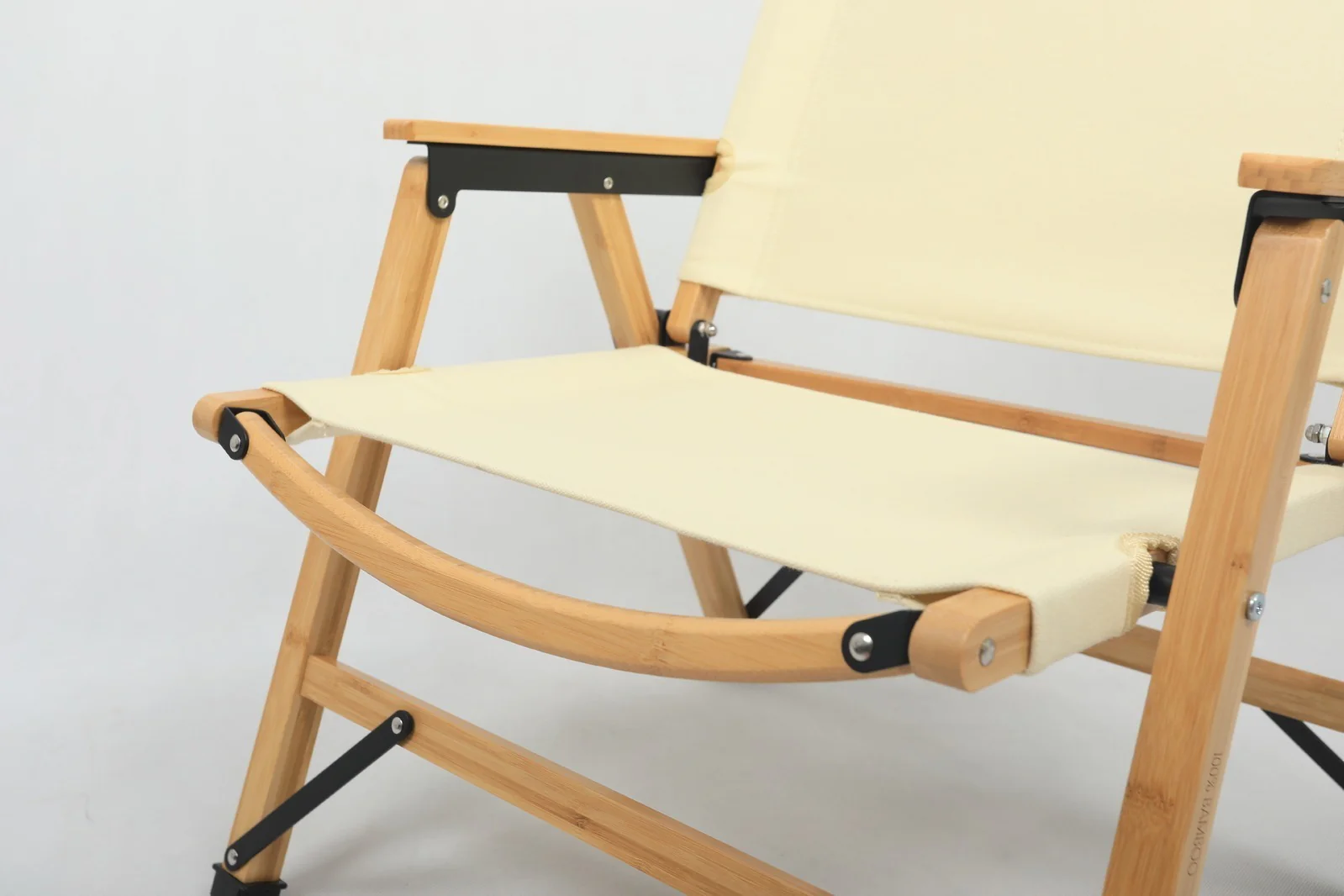 4x Bamboo Canvas Foldable Outdoor Camping Chair Wooden Picnic Park - Khaki/Beige - Image 10