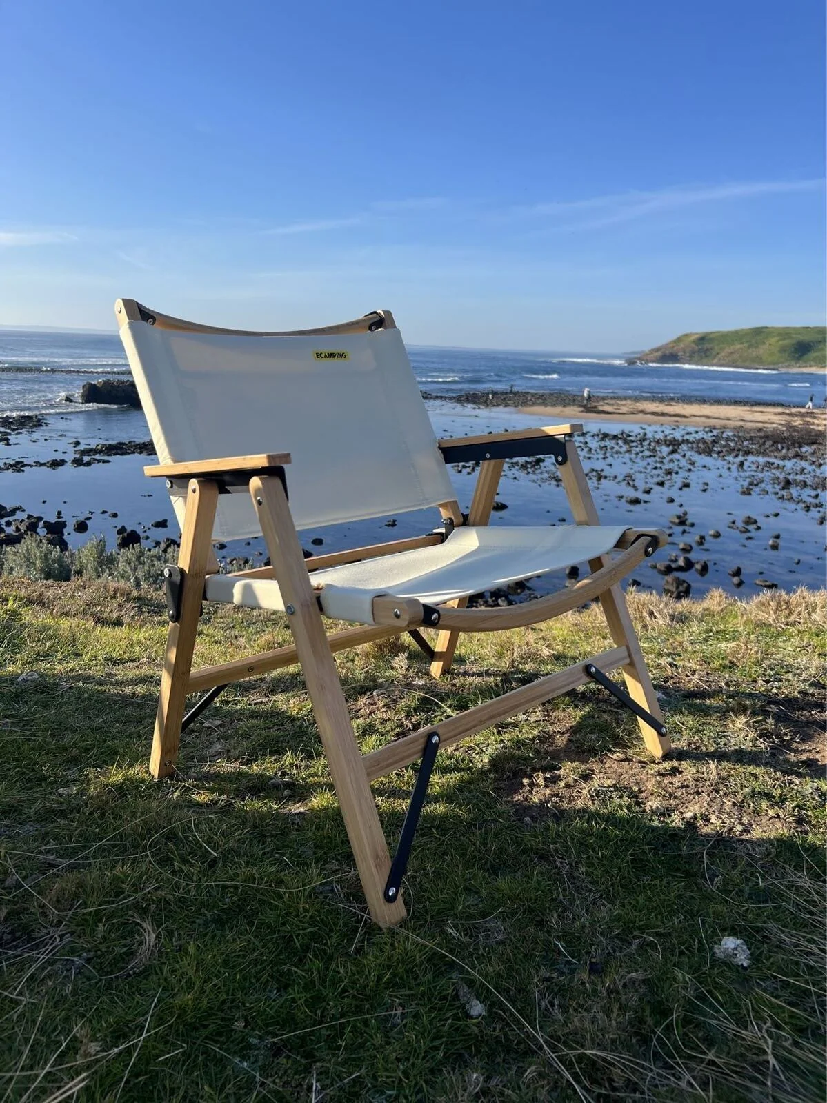 4x Bamboo Canvas Foldable Outdoor Camping Chair Wooden Picnic Park - Khaki/Beige - Image 12