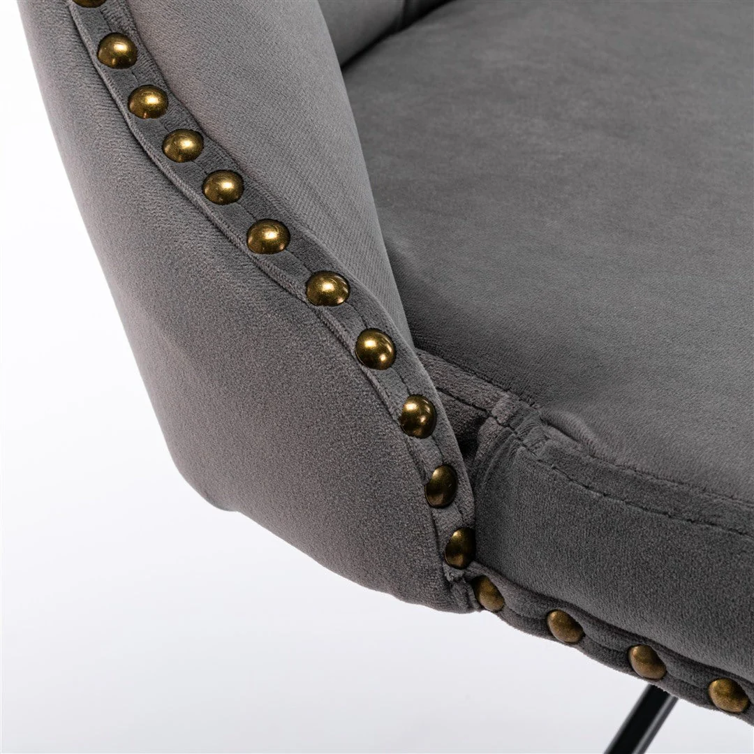 4x Height Adjustable Swivel Bar Stool Velvet Nailhead Barstool with Footrest - Image 11