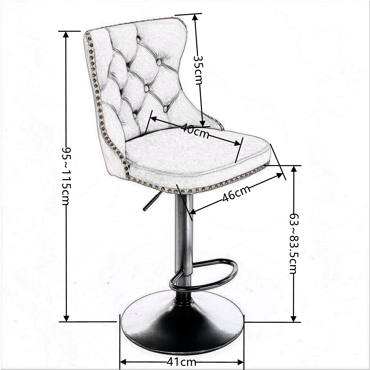 4x Height Adjustable Swivel Bar Stool Velvet Nailhead Barstool with Footrest - Image 9