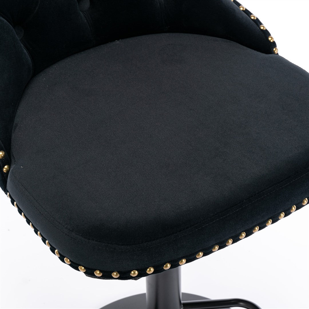 4x Height Adjustable Swivel Bar Stool Velvet Nailhead Barstool with Footrest - Image 10