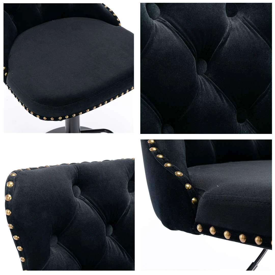 4x Height Adjustable Swivel Bar Stool Velvet Nailhead Barstool with Footrest - Image 14