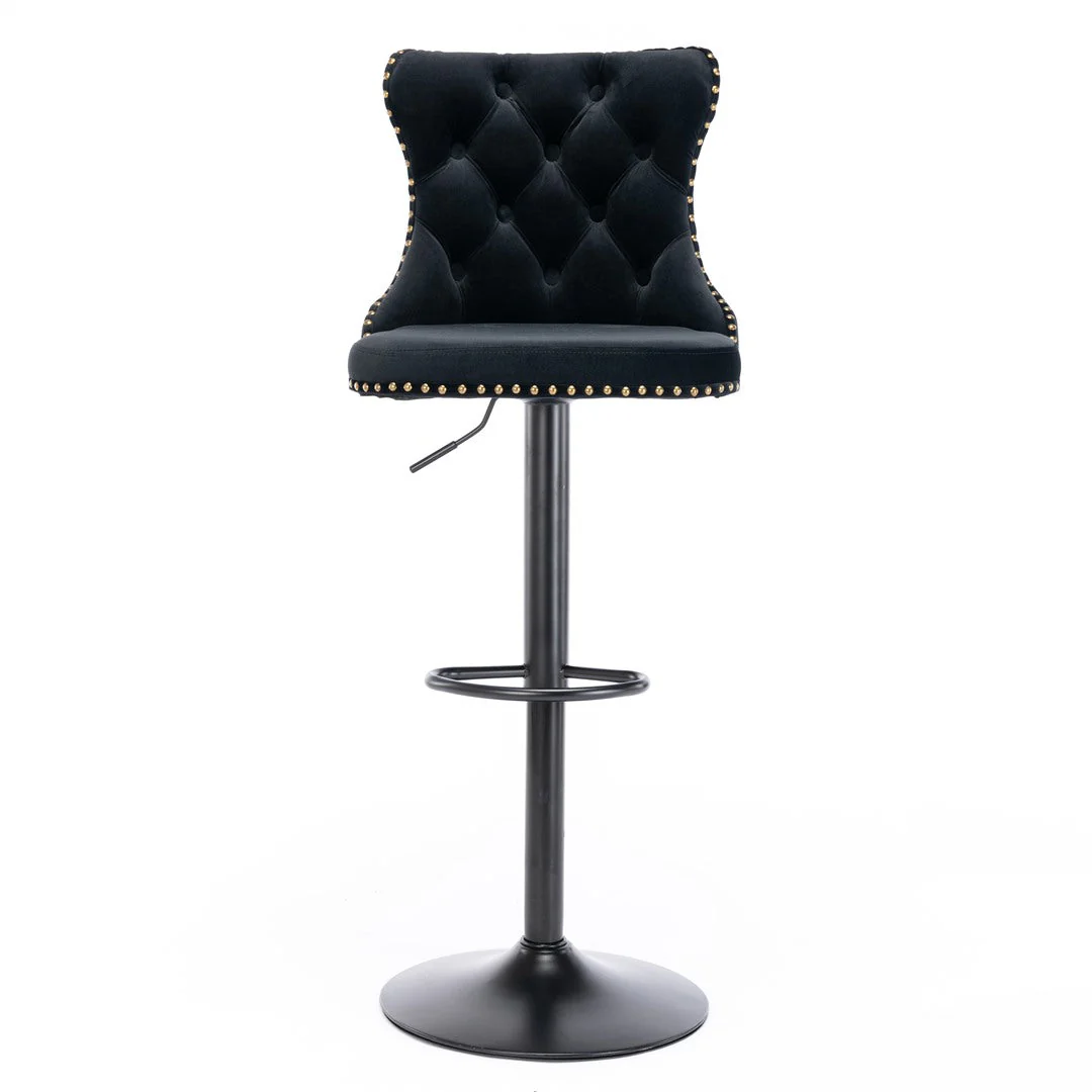 4x Height Adjustable Swivel Bar Stool Velvet Nailhead Barstool with Footrest - Image 7