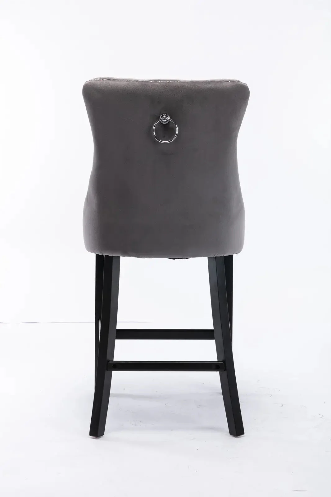 4X Velvet Bar Stools with Studs Trim Wooden Legs Tufted Dining Chairs Kitchen - Image 7