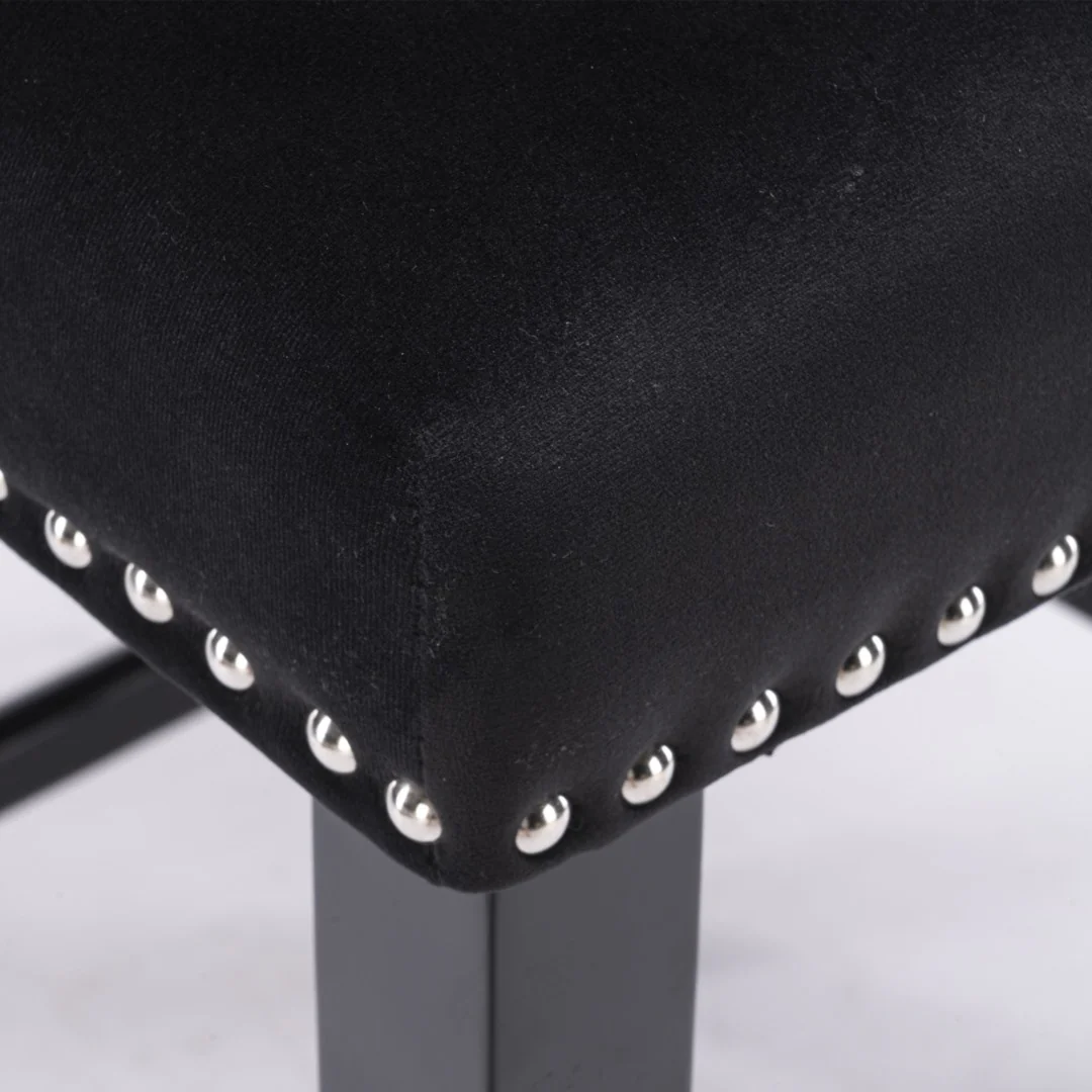 4x Velvet Upholstered Button Tufted Bar Stools with Wood Legs and Studs-Black - Image 13