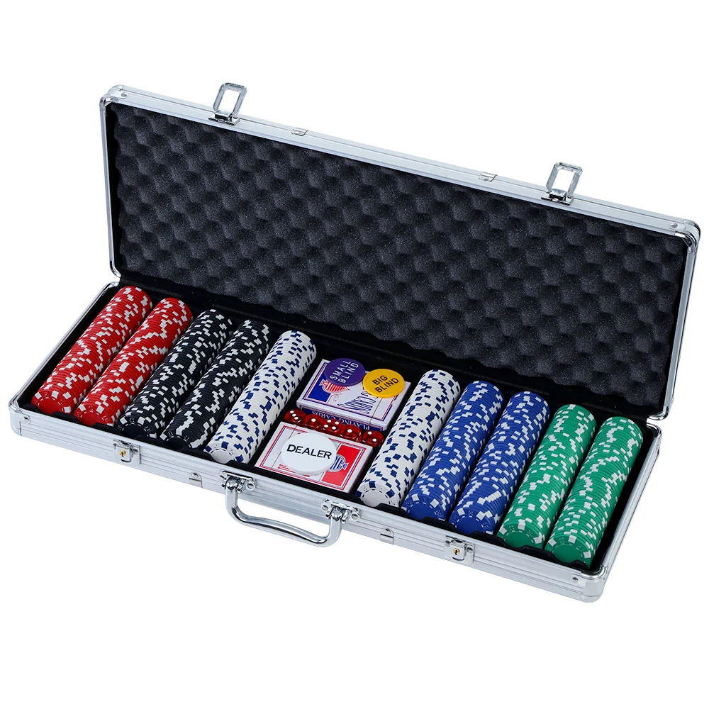 500pcs Poker Chips Set Casino Texas Hold'em Gambling Party Game Dice Cards Case