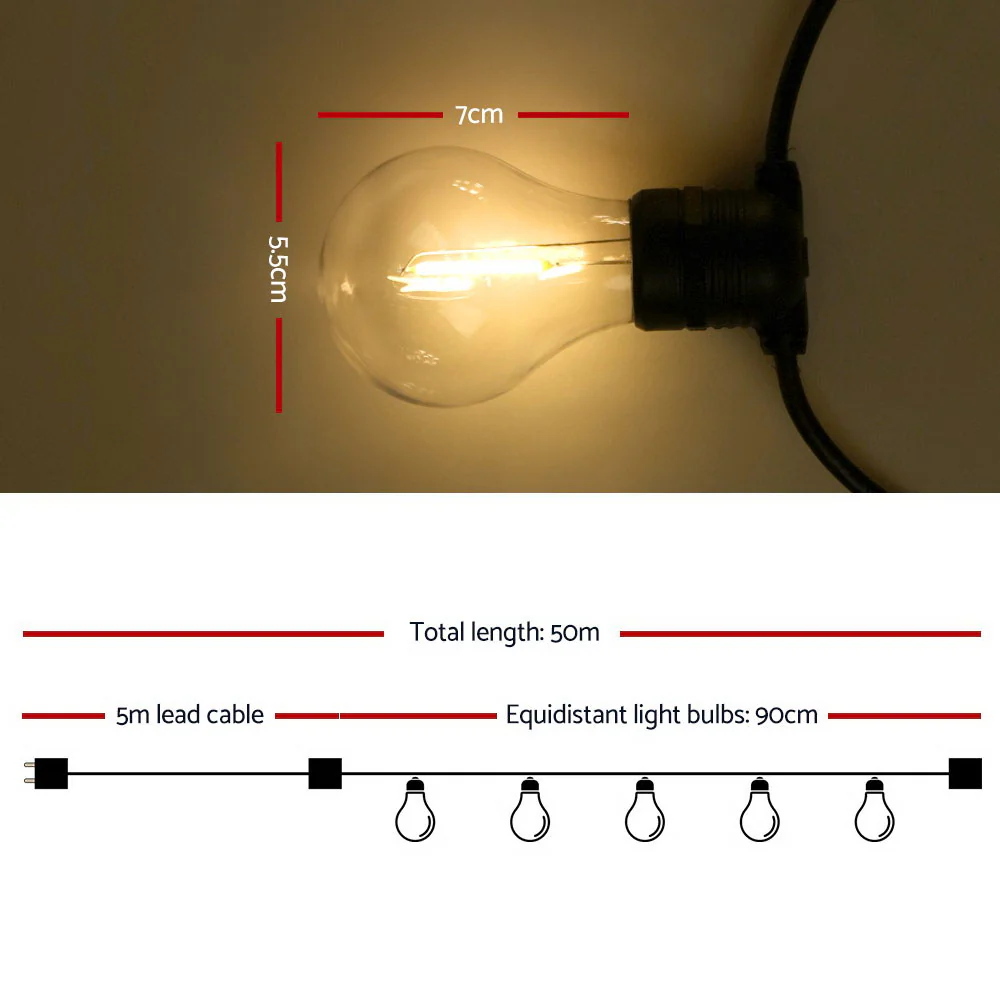 50m LED Festoon String Lights Outdoor Christmas Decorations Wedding Garden Party - Image 2