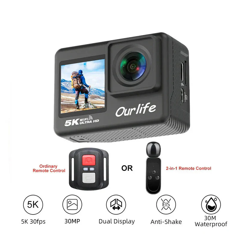 5K Action Camera with Touchscreen Waterproof Black - Image 4