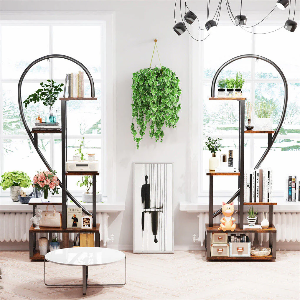 6 Tier Corner Plant Stand Metal & MDF Ladder Shelf Rack - Image 2