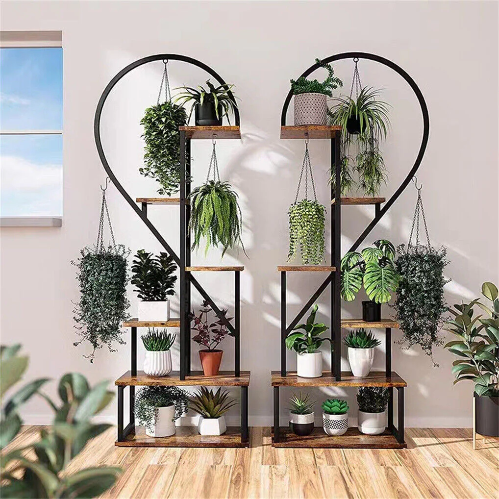 6 Tier Corner Plant Stand Metal & MDF Ladder Shelf Rack - Image 3