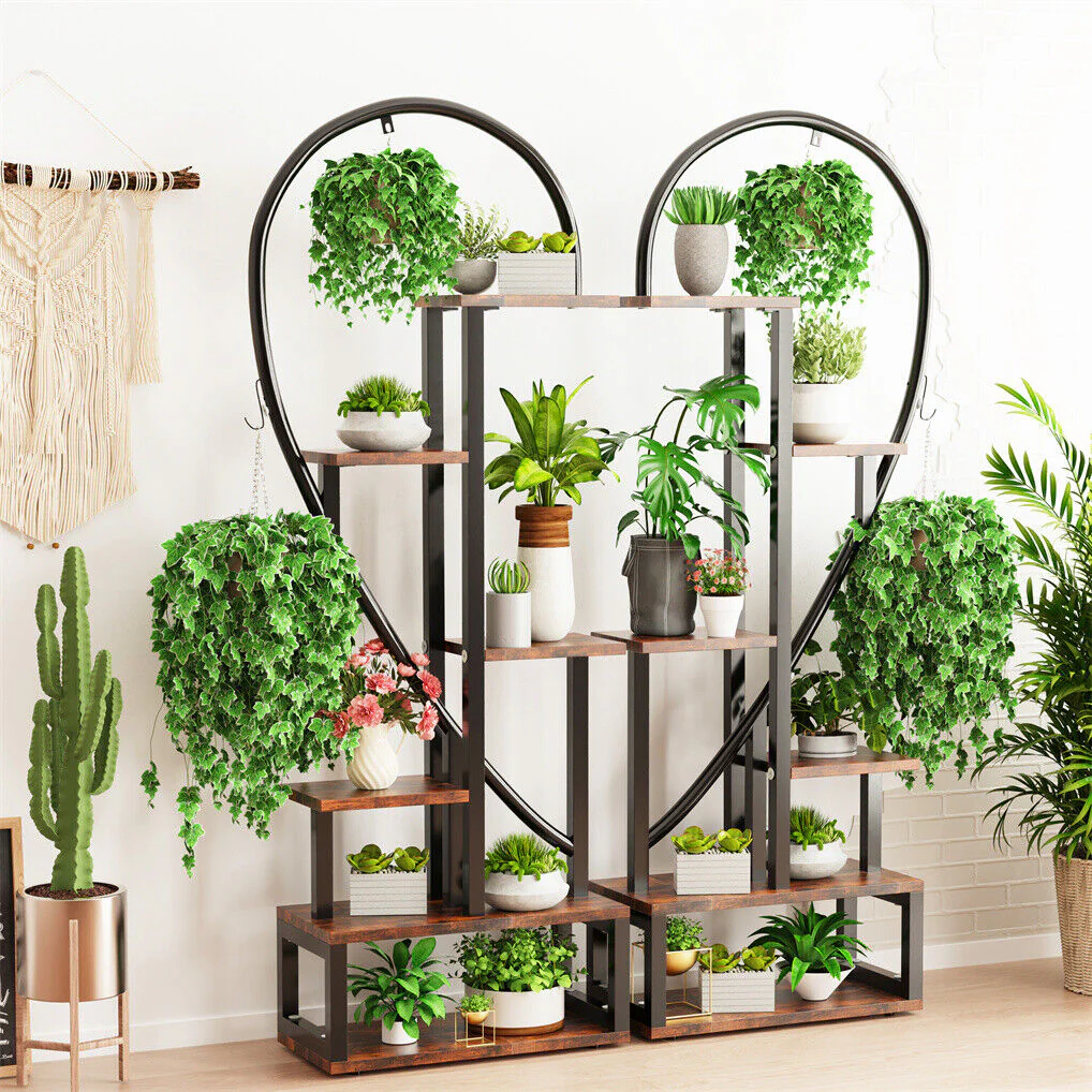 6 Tier Corner Plant Stand Metal & MDF Ladder Shelf Rack - Image 4
