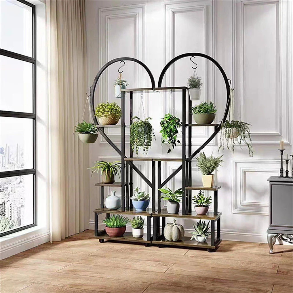 6 Tier Corner Plant Stand Metal & MDF Ladder Shelf Rack - Image 5
