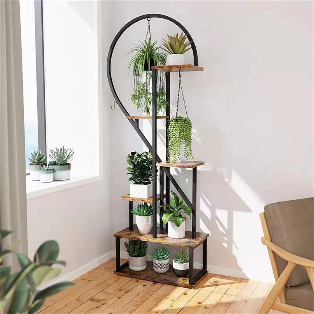 6 Tier Corner Plant Stand Metal & MDF Ladder Shelf Rack - Image 7